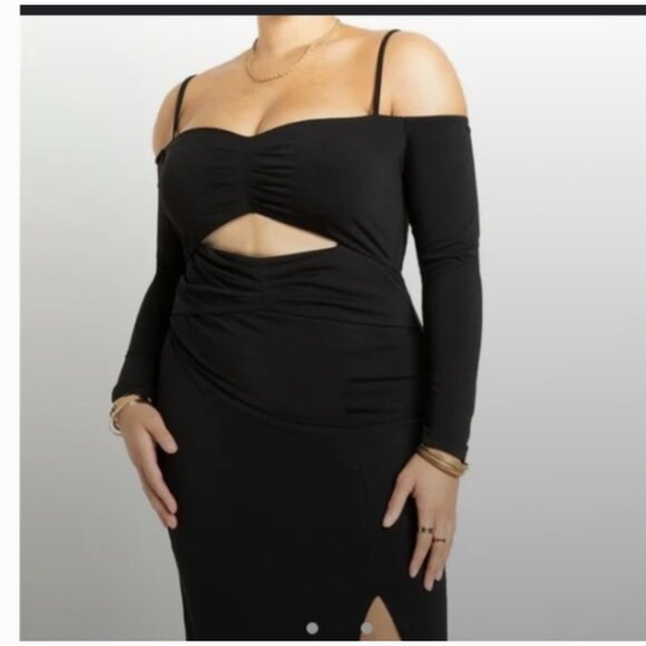 Eloquii Dresses & Skirts - Eloquii Knit Dress Cut-out Dress Waist Black Plus 22 party LBD bikercore EUC mid